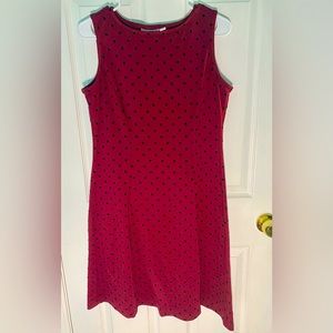 Susan Graver Maroon Dress with Velvet Black Polka Dots